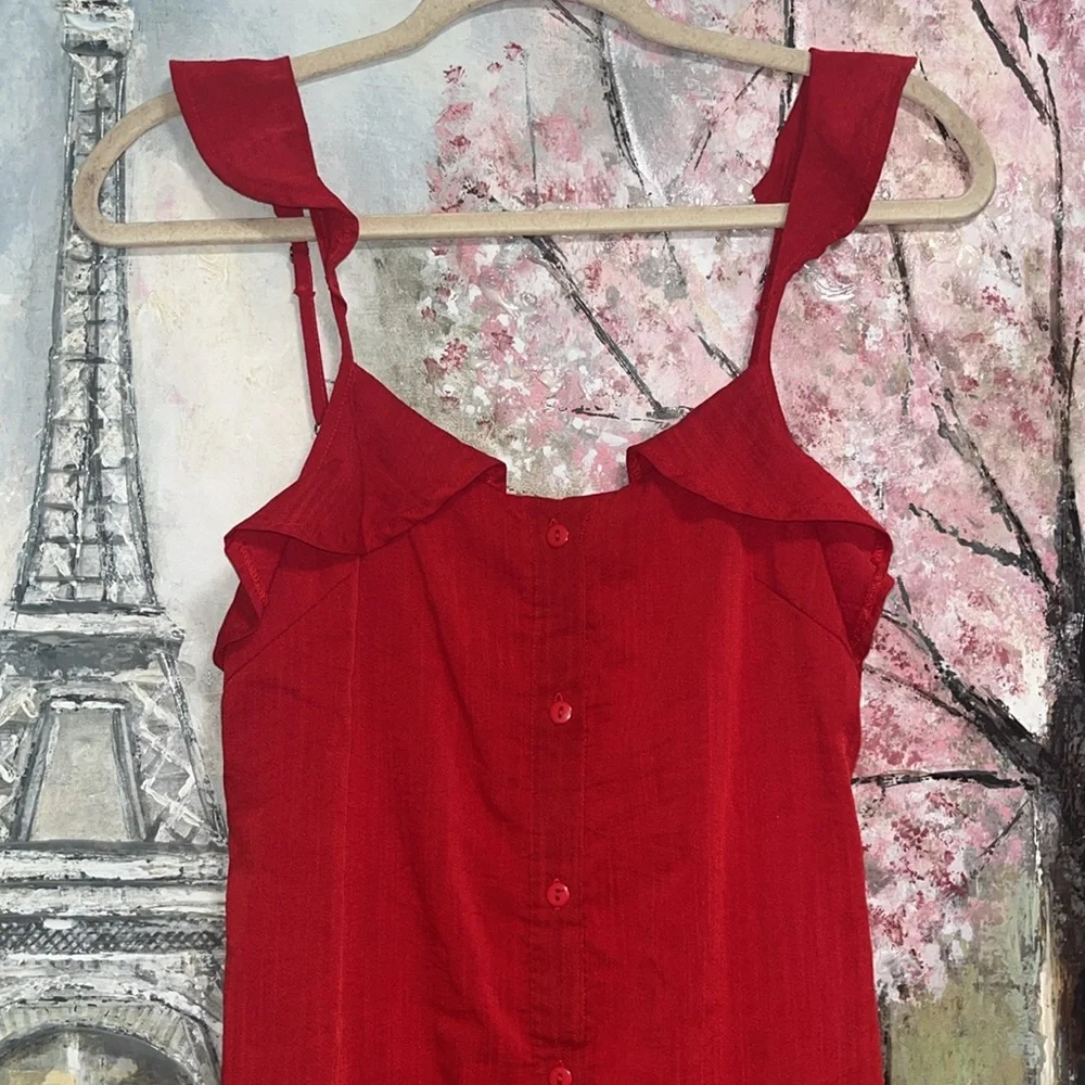 Lira Ash Dress Ruffle Sleeveless Red Flowey Midi Dress sz S EUC